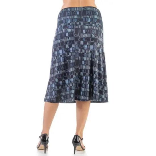 24seven Comfort Apparel Grey Abstract Elastic Waist Knee Length Skirt image {2}