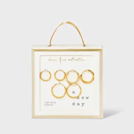 14K Gold Plated Trio Hoop Earring Set - A New Day&trade; Gold image {1}