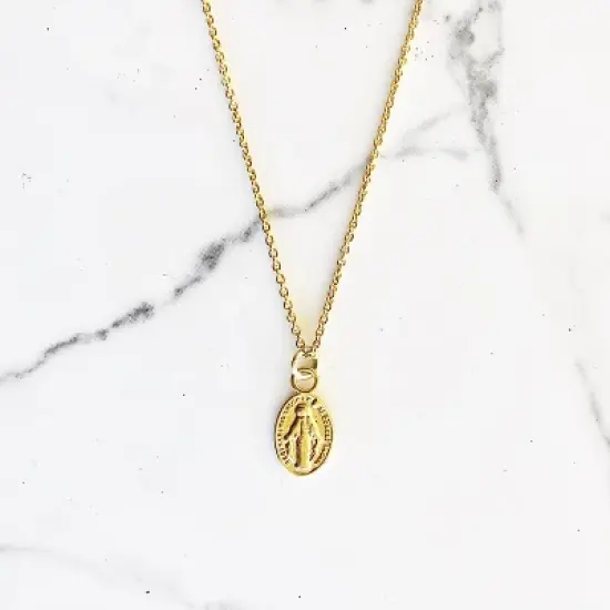 sanctuaire Dainty Oval Saint Medallion Coin Necklace Gold image {2}