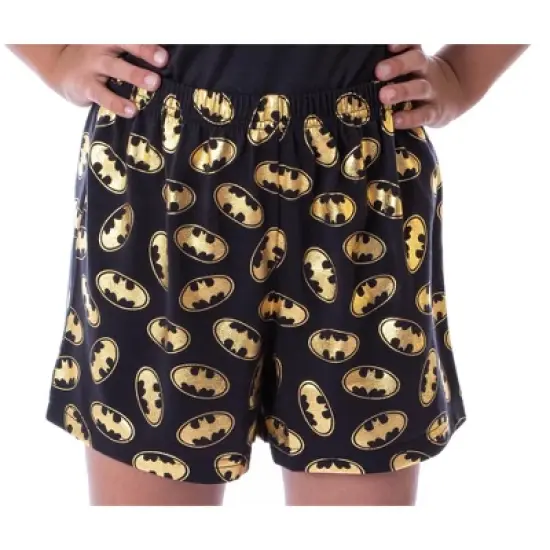 DC Comics Batgirl Superhero Gold Foil Logo Girls Short Sleeve Pajama Set Black image {2}