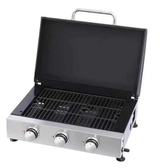 3-Burner Gas Grill with Teppanyaki Plate, Cast Iron Grids, Stainless Steel Plancha, Pull-Out Grease Tray, 28,680 BTU Outdoor BBQ Station image {6}
