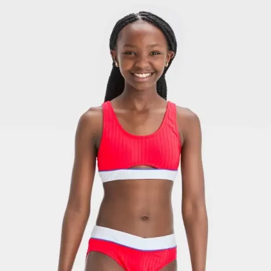 Girls' Solid Americana Cool Bikini Set - art class&trade; Red image {3}