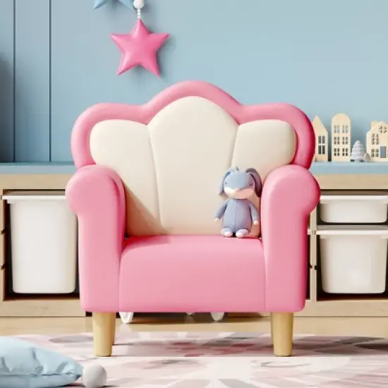 Polyester Kids Sofa, Princess Armchair for Children, Petal Shape Toddler Sofa Chair for Playroom, Children's Bedroom, Pink+White image {13}