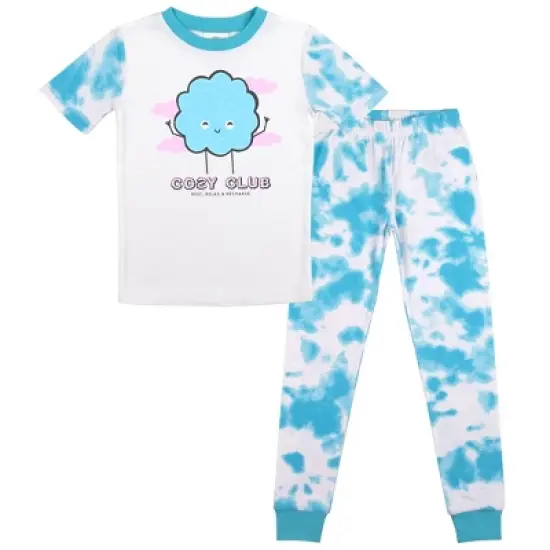 Cozy Club Youth Girls Blue & White Wash Short Sleeve Shirt & Sleep Pants Set image {4}