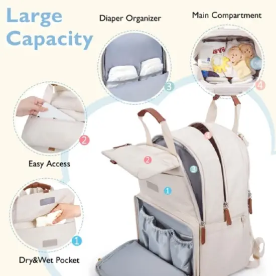 Itopfox Expandable Diaper Backpack for Twins, Large Baby Bag with Multiple Pockets, Water-Resistant & Durable for Parents image {5}