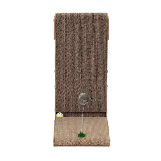 DOMETOUR Indoor Cat Scratching Board for Small to Large Cat Corrugated Board-Covered Cat Scratcher with Bell and Built-in Toy Brown image {1}