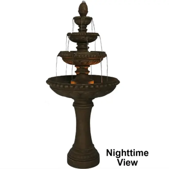 Sunnydaze 65"H Electric Resin and Concrete 4-Tier Eggshell Edge Outdoor Water Fountain with LED Lights image {2}