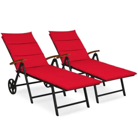 Tangkula Foldable Beach Sling Chair with 7 Adjustable Positions&Cushion Indoor Living Room Chaise Lounge image {10}