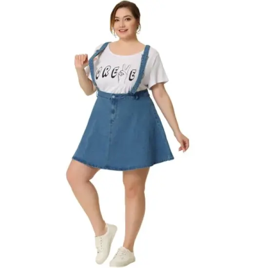 Agnes Orinda Women's Plus Size Adjustable Strap Jeans Suspender Cross Back Mini Denim A-Line Skirts image {2}