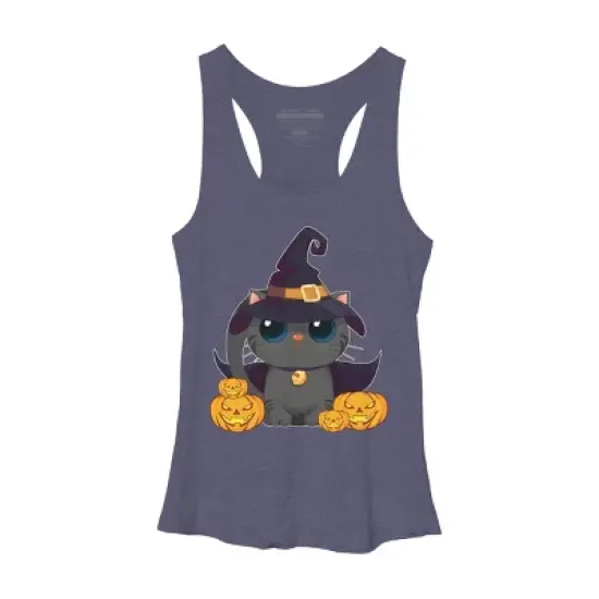 Women's Design By Humans Black Cat With Jack O Lantern Halloween Shirt By thebeardstudio Racerback Tank Top image {4}