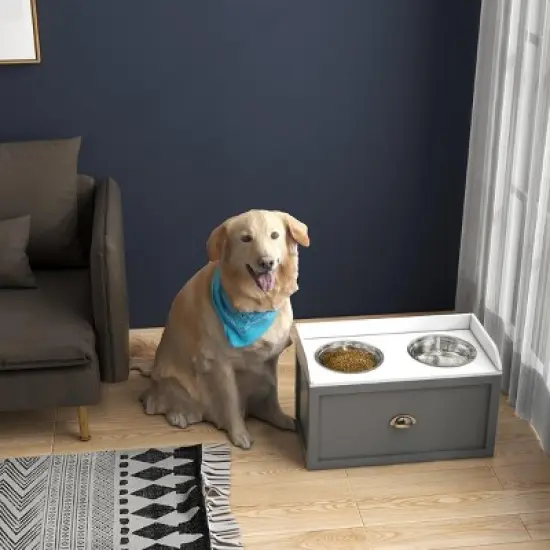 INFURNIC Pet Bowl Elevated Dog Stand with Storage Stainless Steel Bowls Modern Design for Large Dogs, Grey, 23.5"*11.75"*14.25" image {1}