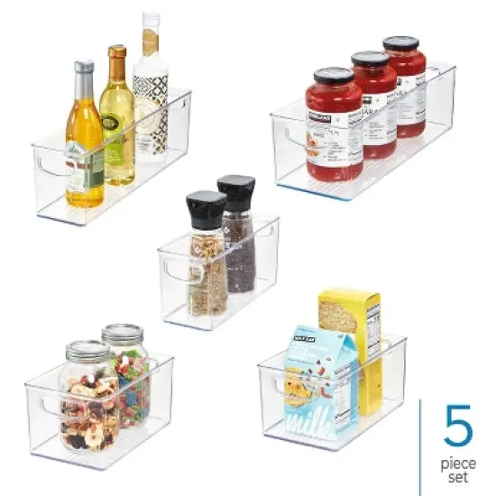 iDESIGN 5pc Small Recycled Plastic Stackable Kitchen Organizer Bin with Integrated Handles: Clear Pantry & Drawer Organizers image {2}