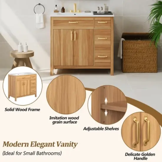 Merax Modern Storage Bathroom Vanity with Ceramic Sink, Wood image {6}