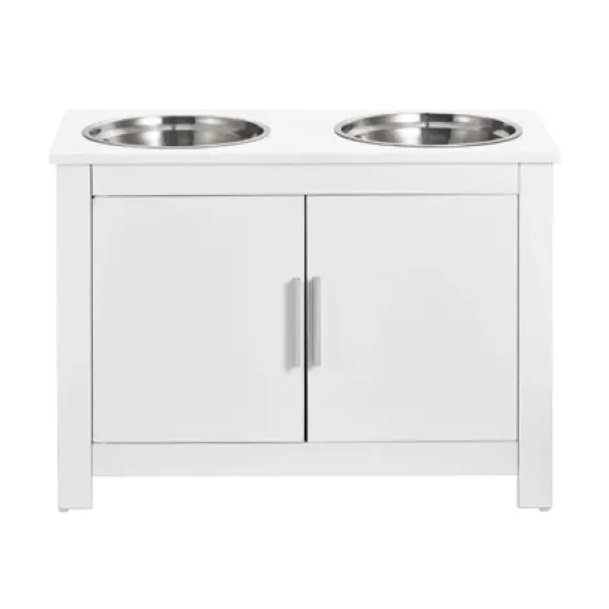 VEVOR Pet Feeding Station with 2 Stainless Steel Bowls, Elevated Dog Bowls with Storage, Dog Food Storage and Feeder Station with Storage Cabinet image {8}