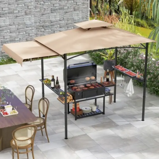 Tangkula 11 x 5 FT Grill BBQ Gazebo w/ Side Awning Double-Tiered Top 2 Side Shelves image {1}