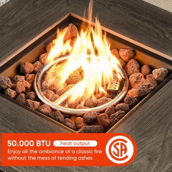 Buenhomino 30 Inch Propane Fire Pit Table, Outdoor Gas Fire Pits with Lid & Lava Rock, 50000 BTU Firepit for Dinning, Party in Outside, Patio or Yard image {3}