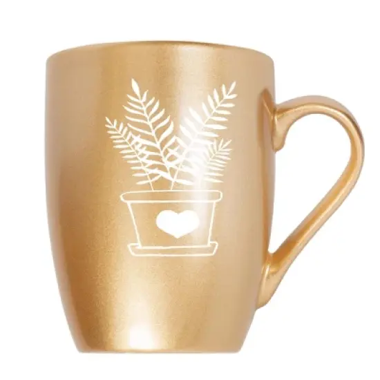 Elanze Designs Botanical Foliage Nature Coffee Cup Mug 10 Ounce Ceramic With Shimmery Metallic Finish Elegant Minimalist Fern in Heart Planter image {5}