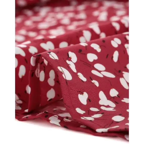 Allegra K Women's Smocked Cuffs Top Puff Sleeve Ruffled Neck Vintage Printed Blouses image {5}