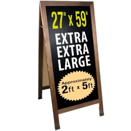 Excello Global Products Extra Large Sandwich Board Chalkboard Sign: 59"x27" Double Sided, Standing Sign A-Frame (Brown) image {5}