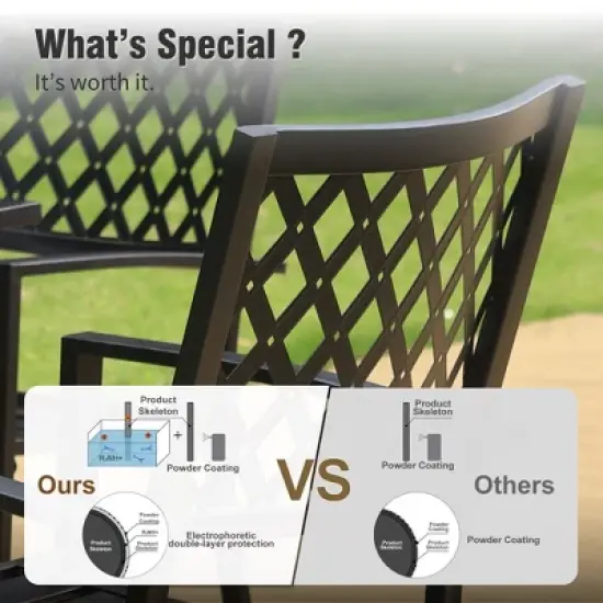 Captiva Designs 7pc Outdoor Patio Dining Slat-top Rectangle Steel Table & Swivel Metal Chairs with Cushions image {12}