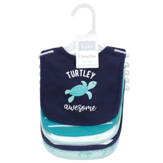 Hudson Baby Infant Boys Cotton Bibs, Sea Turtle, One Size image {1}