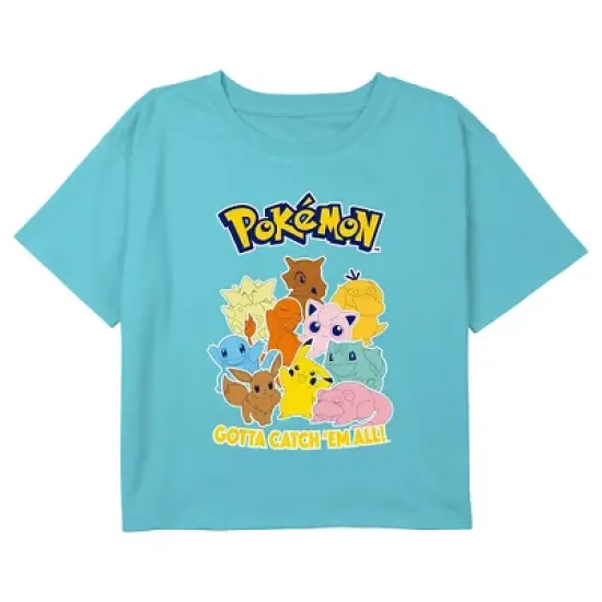 Girl's Pokemon Colorful Gotta Catch 'Em All Group Crop Top T-Shirt image {3}