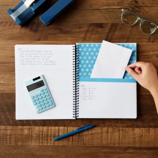 Paper Junkie Blue Monthly Budget Planner with 24 Pockets for Receipts, Bill Organizer, Home Expense Tracker, 8x10 In image {1}