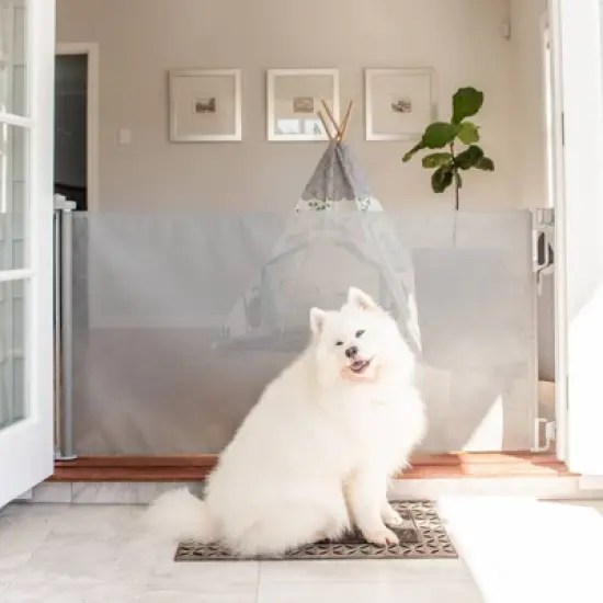 Perma Child Safety Outdoor Retractable Baby Gate 33" Tall, Extends to 71" Wide, Gray image {3}