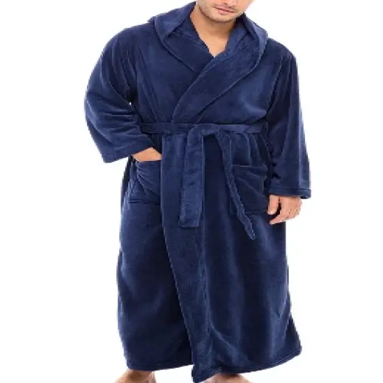 Men's Classic Winter Robe, Full Length Hooded Bathrobe, Cozy Plush Fleece image {10}