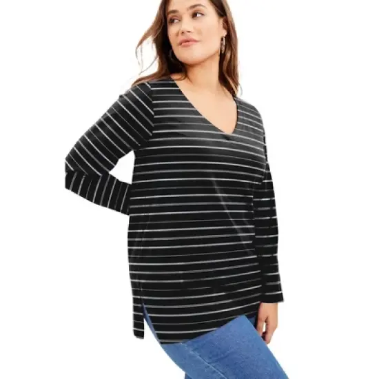 June + Vie by Roaman's Women&rsquo;s Plus Size Long-Sleeve V-Neck One + Only Tunic image {10}