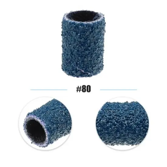 Unique Bargains 100pcs 80 Grit Nail Drill Bits Sanding Bands Gel File Polish Remover For Electric Nail Tools Blue image {2}