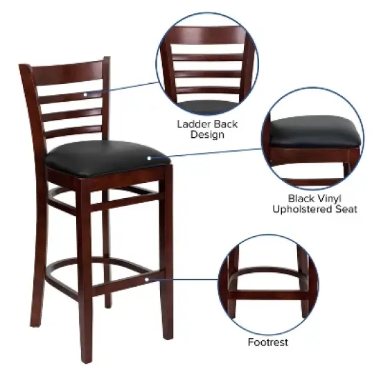 Emma and Oliver Ladder Back Wooden Restaurant Dining Barstool image {2}