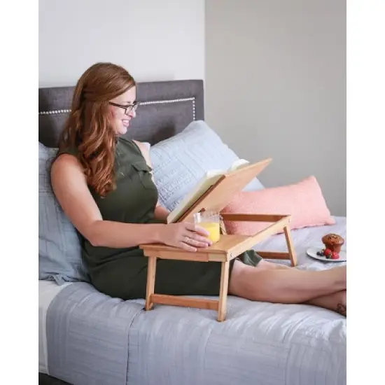 BIRDROCK HOME Bamboo Laptop Bed Lap Tray  - Natural image {2}