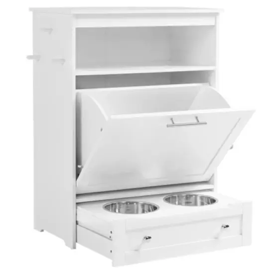 Mewoofun Pet Feeder Station Storage Cabinet, Dog Food Storage Container with Dog Raised Bowls and Hanger for Feeding image {5}