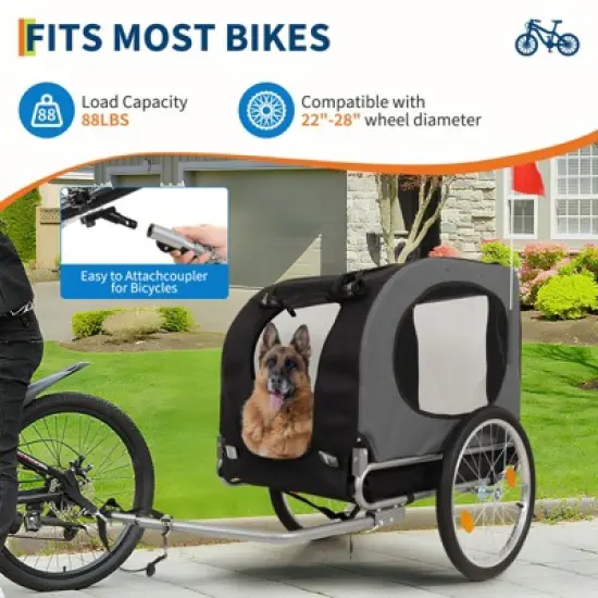 Dog Bike Trailer - 88LBS Dog Cart for Bicycle, Pet Carrier for Small / Medium Pets, Easy Folding Frame, Quick Release Wheel, Washable Non-Slip Lining image {3}