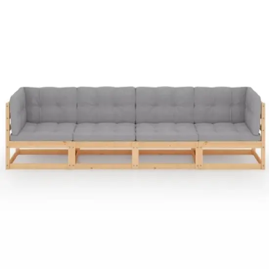 vidaXL Garden Sofa Grey Solid Pinewood, Fabric 4-Seater Modular image {2}