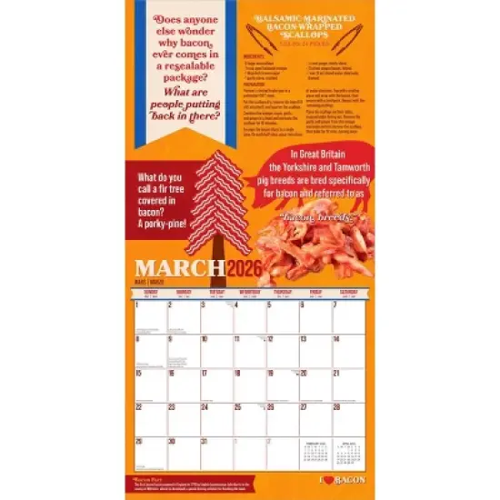 BrownTrout I Love Bacon 2026 12"x24" Hanging Square Wall Calendar Plastic-Free image {2}