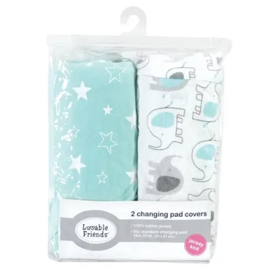 Luvable Friends Unisex Baby Fitted Changing Pad Cover, Boy Basic Elephant, One Size image {1}
