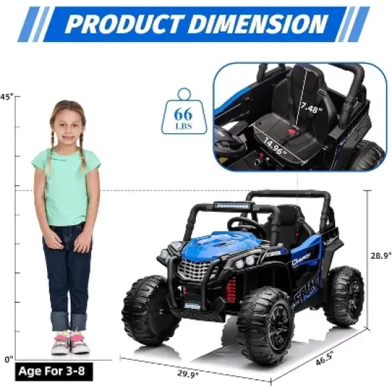 Ride On Car for Kids,  12V Off-Road UTV with Remote Control, Battery Powered Electric Vehicle with Dual 120W Motors image {4}