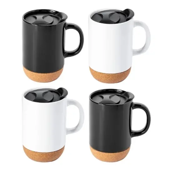 Gibson Home Modani 4 Piece 16.5 Ounce Stoneware Travel Mug Set with Lid and Cork Base image {6}