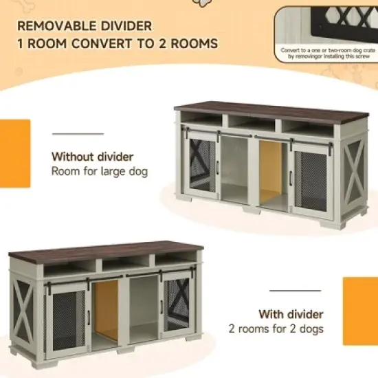 71" Dog Crate Furniture for 2 Dogs, Dog Kennel with 3 Storage Drawers & Removable Divider image {3}