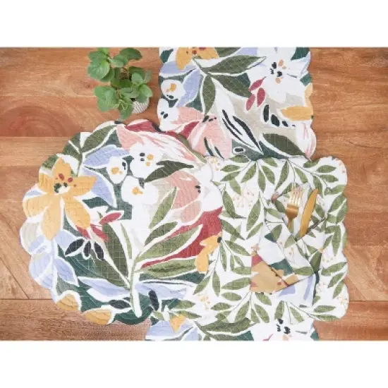 C&F Home Joelle Floral Flowers Palm Leaf Vibrant Scalloped Placemats Set of 6, 13" x 19" image {6}