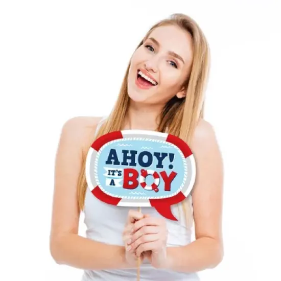 Big Dot of Happiness Ahoy It's a Boy - Nautical Baby Shower Photo Booth Props Kit - 20 Count image {2}