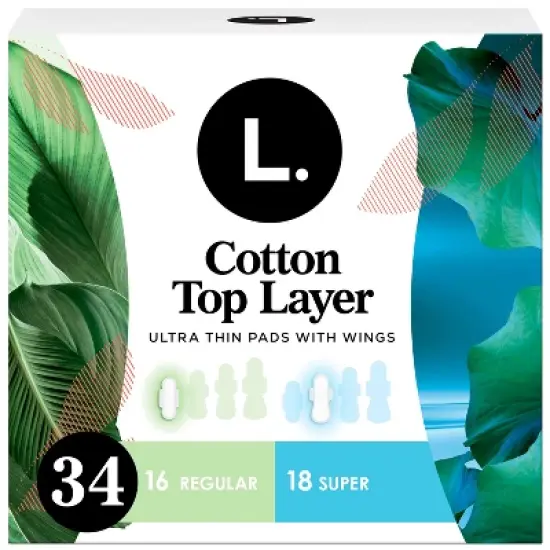 L. Organic Cotton Top Layer Ultra Thin Pads - Regular/Super Absorbency  - 32ct image {12}