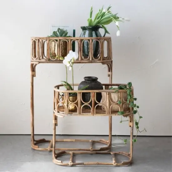 Storied Home Handmade Woven Rattan Planters, Natural, Set of 2 image {2}