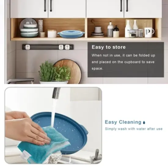 Itopfox Microwave Food Cover with Handle - Collapsible Vented Silicone Splash Guard & Tray for Heating, Doubles as Draining Basket for Washing Fruits image {5}