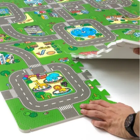 Sorbus Traffic Play mat Puzzle Foam Interlocking Tiles &ndash; Kids Road Traffic Play Rug - Children Educational Playmat Rug (9 Tiles with Borders) image {4}
