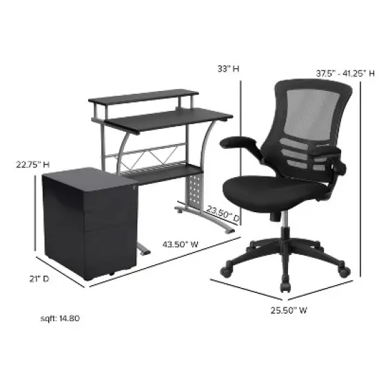 Flash Furniture Work From Home Kit - Black Computer Desk, Ergonomic Mesh Office Chair and Locking Mobile Filing Cabinet with Side Handles image {5}