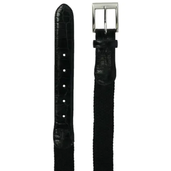 CTM Men's Braided Elastic Stretch Belt with Croc Print End Tabs image {1}