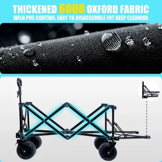 Foldable Wagon with Extended Tailgate, Extra Long Extender Wagon Cart,Beach Wagon Cart Heavy Duty 400LBS with Large All-Terrain Beach Wheels image {4}